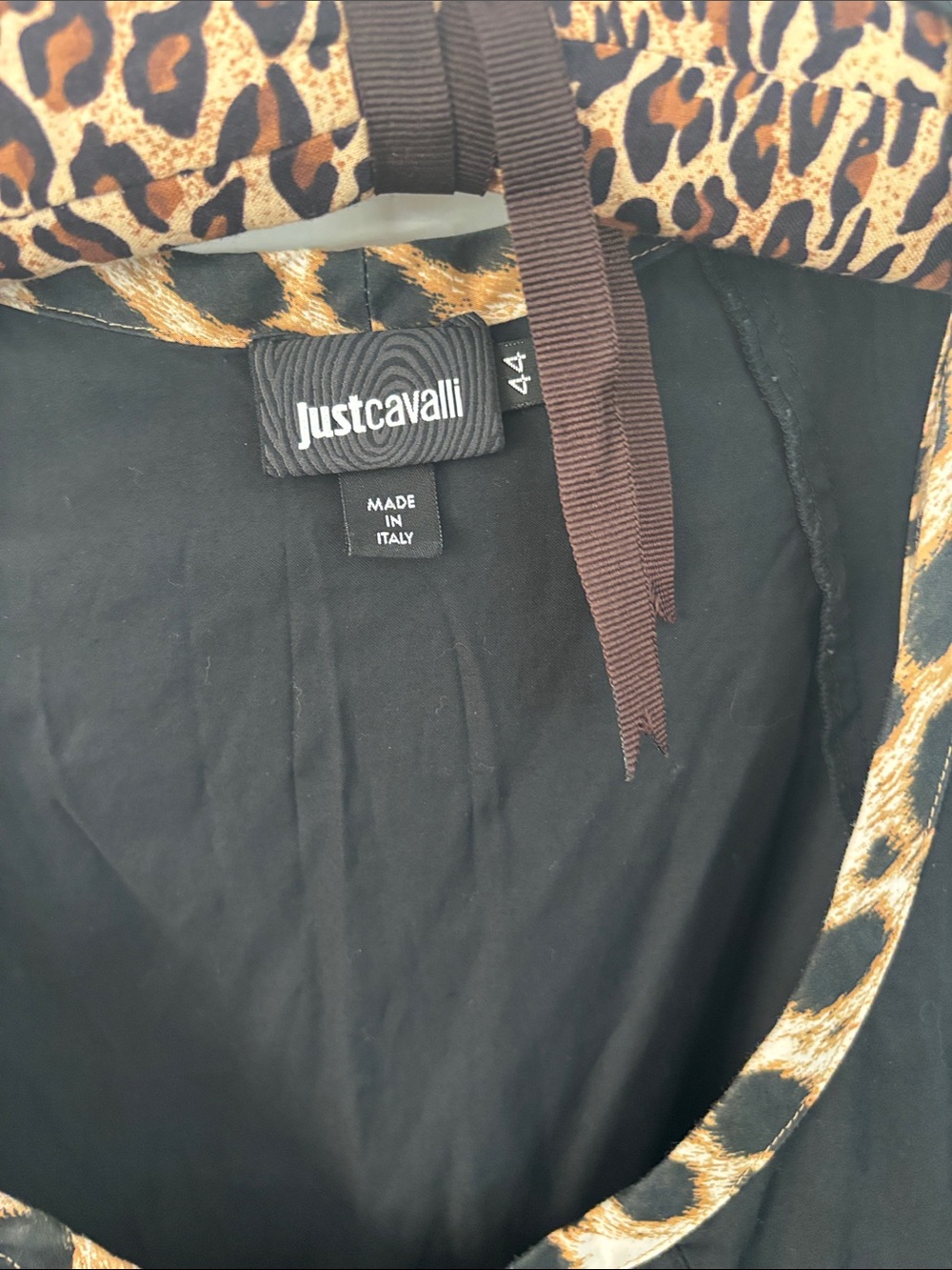 Just Cavalli Black Mini Dress with Leopard-Trim